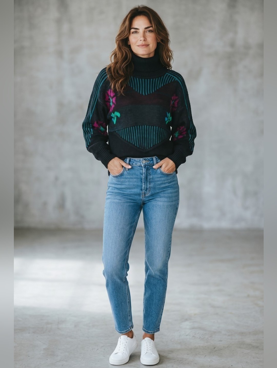 Bogner Womens M Wool Blend Turtleneck Patterned Sweater Pullover